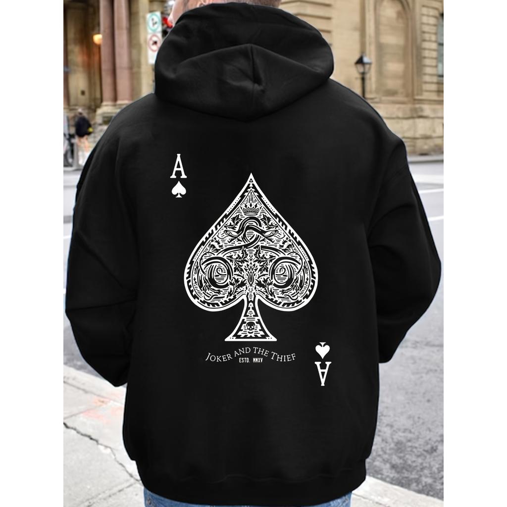 Herren-Hoodie mit Pik-Ass Pokerkarten-Grafikdruck Übergroßes Pullover-Sweatshirt Lässige Streetwear Langarm-Hoodie