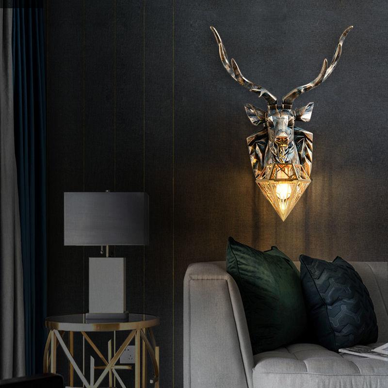 Zhaocai Deer Head Wall Hanging Background Wall Lamp Personalized Creative Decoration Lamp Wall Lamp Living Room Hanging Piece Deer Horn Lamp