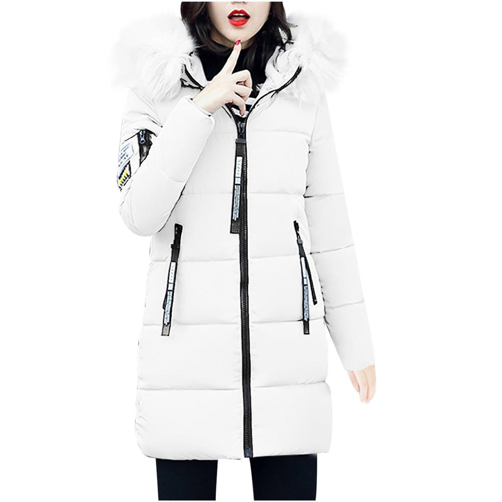 Womens Winter Thick Jacket Collar Zipper Pocket Coat Warm Cotton Hoodie Outwear