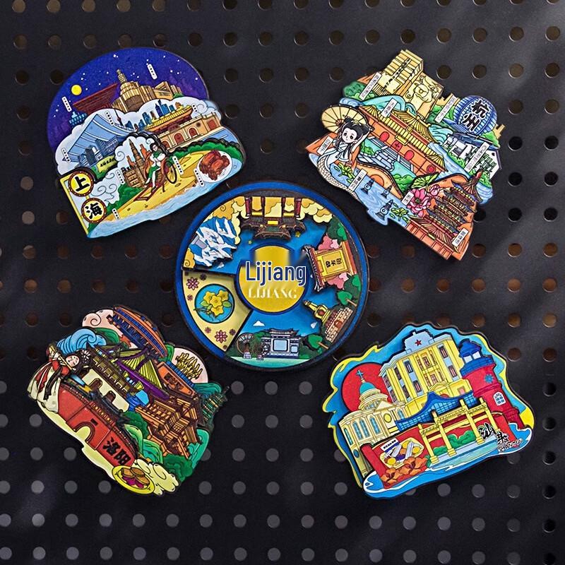 JINGRUIXIANG 3D Wooden City Refrigerator Magnet