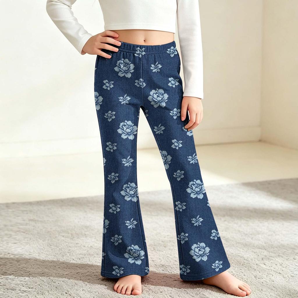 Kids Fashion High Waist Flared Pants Printed Bell Bottom Trousers for Everyday Wear