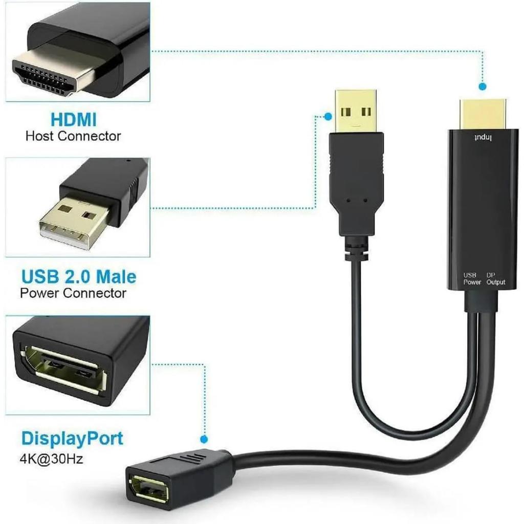 HDMI to DisplayPort Adapter 4K@60Hz, USB Powered HDMI Male to DP Female Converter, Gold-Plated, for PS5 Xbox TV Box Laptop Desktop to DP Monitor