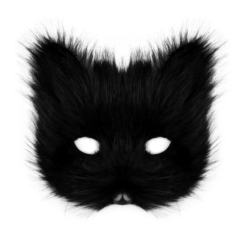 Plush Half-Face Cat Fox Mask Halloween Party Cosplay Costume Accessory Adult Unisex