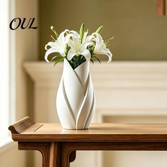Kreativer Pflanzen-Display-Halter Blattförmige Kunstvase, 3D-gedruckte matte verdrehte florale moderne Skulptur Dekorative Vase für Blumen Blume Wohnzimmer