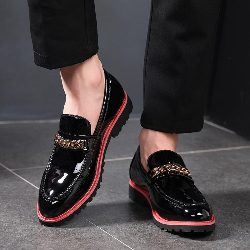 Fashion Men's Trendy Designer Classic Loafers Metal Chain Men's Slip-on Casual Leather Shoes Men Outdoor Party Wedding Shoe