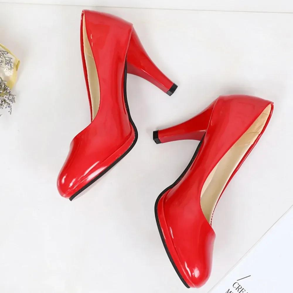 Fashion High Heels Shoes Women White Wedding Shoes Thick High Heels Fashion Party Pumps Footwear Black Red Big Size 34-42