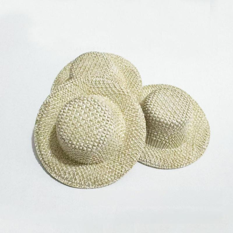 Mini Straw Hat DIY Craft Accessories 10Pcs Imitation Woven Tiny Hat Pendants for Jewelry Making Scrapbook Supplies