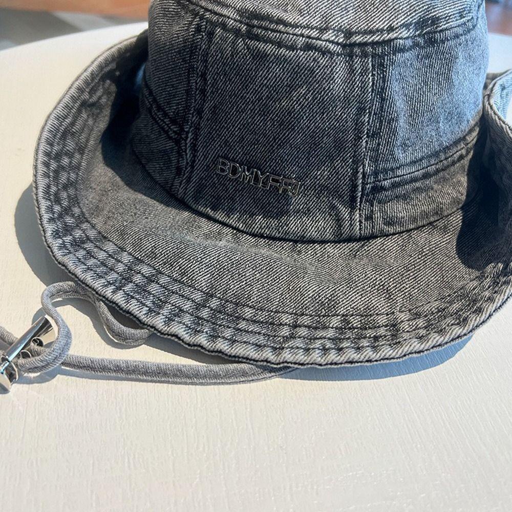 Portable Sun Protection Denim Cloth Bucket Hat Anti-UV Retro Cowboy Hat Casual Breathable Mountaineering Caps Camping Hiking
