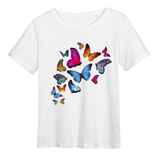 

Женский топ с принтом бабочки, красочная яркая женская футболка с круглым вырезом для повседневного ношения L белый