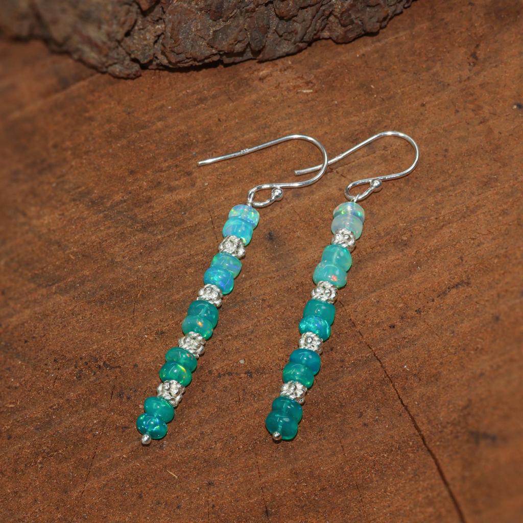 Orecchini con Perle di Opale Verde Lisce, Orecchini a Grappolo con Perle di Opale Etiopico, Orecchini Pendenti Fatti a Mano con Opale, Orecchini a Goccia di Opale, Gioielli per il Segno Zodiacale