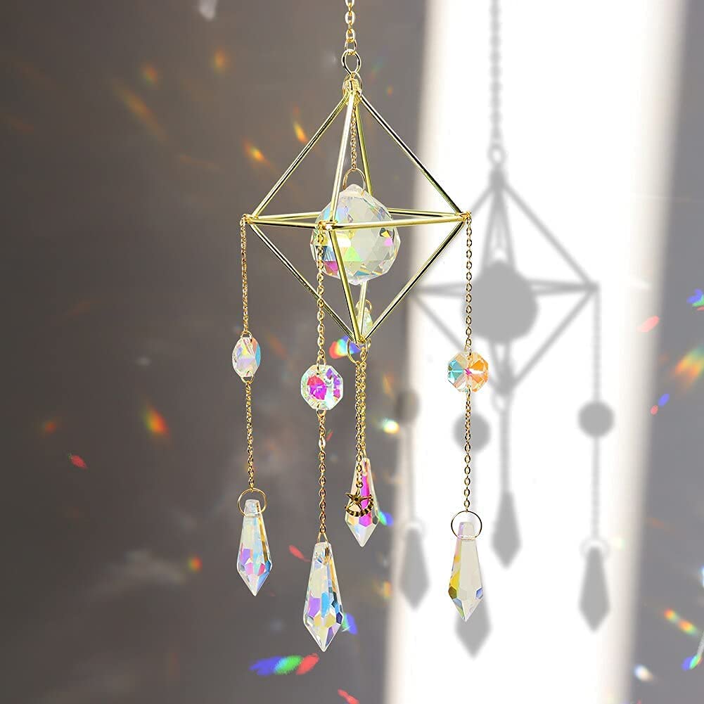 Crystal Large Wind Chime Moon & Suncatcher Handmade Garden Hanging Pendant for Window Curtains and Home Decor (Color: Ball)