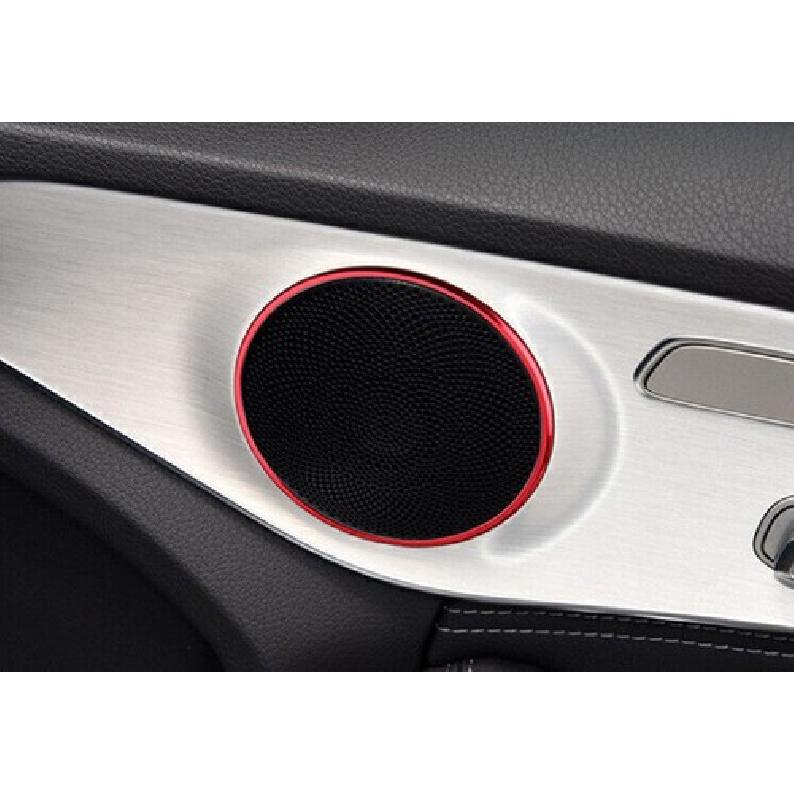 For Mercedes-Benz GLC 2016- Red Alloy Inner Door Speaker Sound Ring Trim 4pc