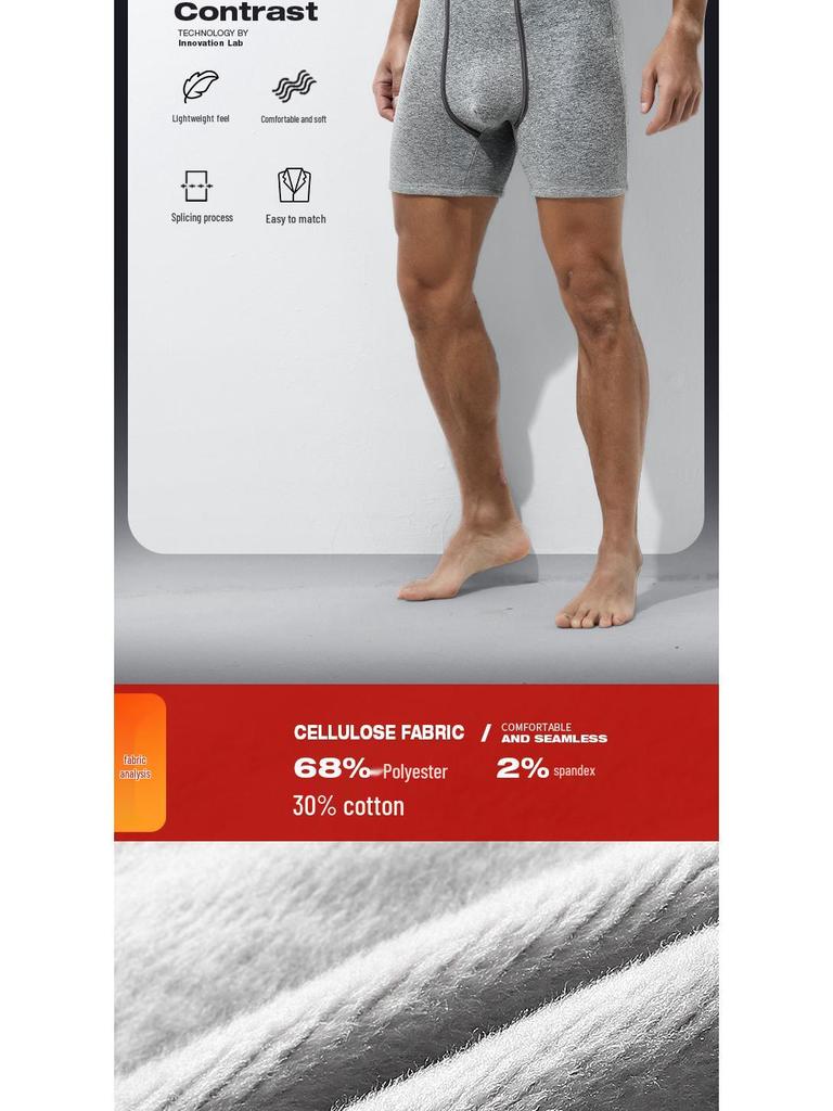Men's Plus Velvet Thermal Anti-Friction Boxer Shorts - Extended Length, Autumn & Winter Collection for Middle-Aged & Elderly.
