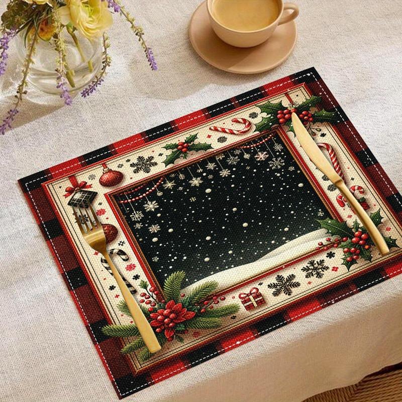 1/4/6/8pcs/set Christmas Elements Placemat and Fashionable Western Meal Placemat Kitchen Table Decoration Placemat and Bowl Mat