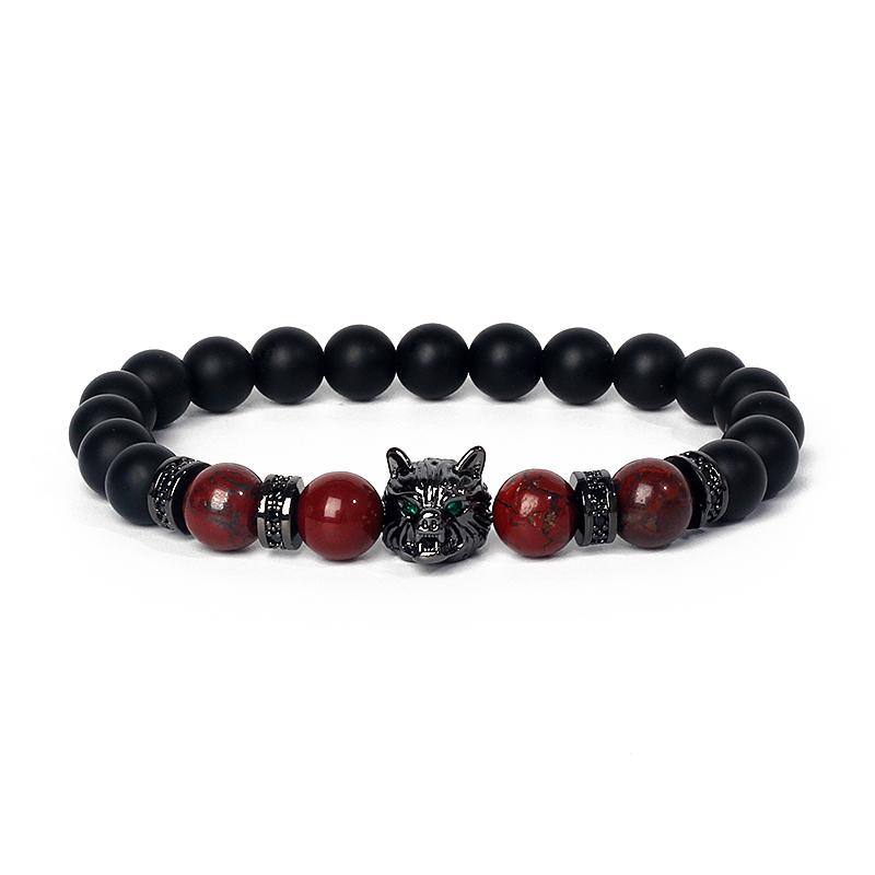 Fashion Crown Skull Punk Bracelets Men Wolf Head Zircon Tiger Eye Bracelets for Women Energy Nature Stone Soul Jewelry Pulsera