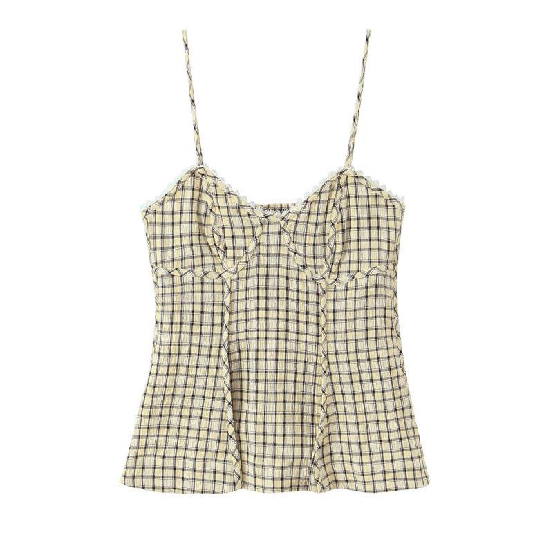 2026 Spring European & American Style Plaid Lingerie-Style Top Large