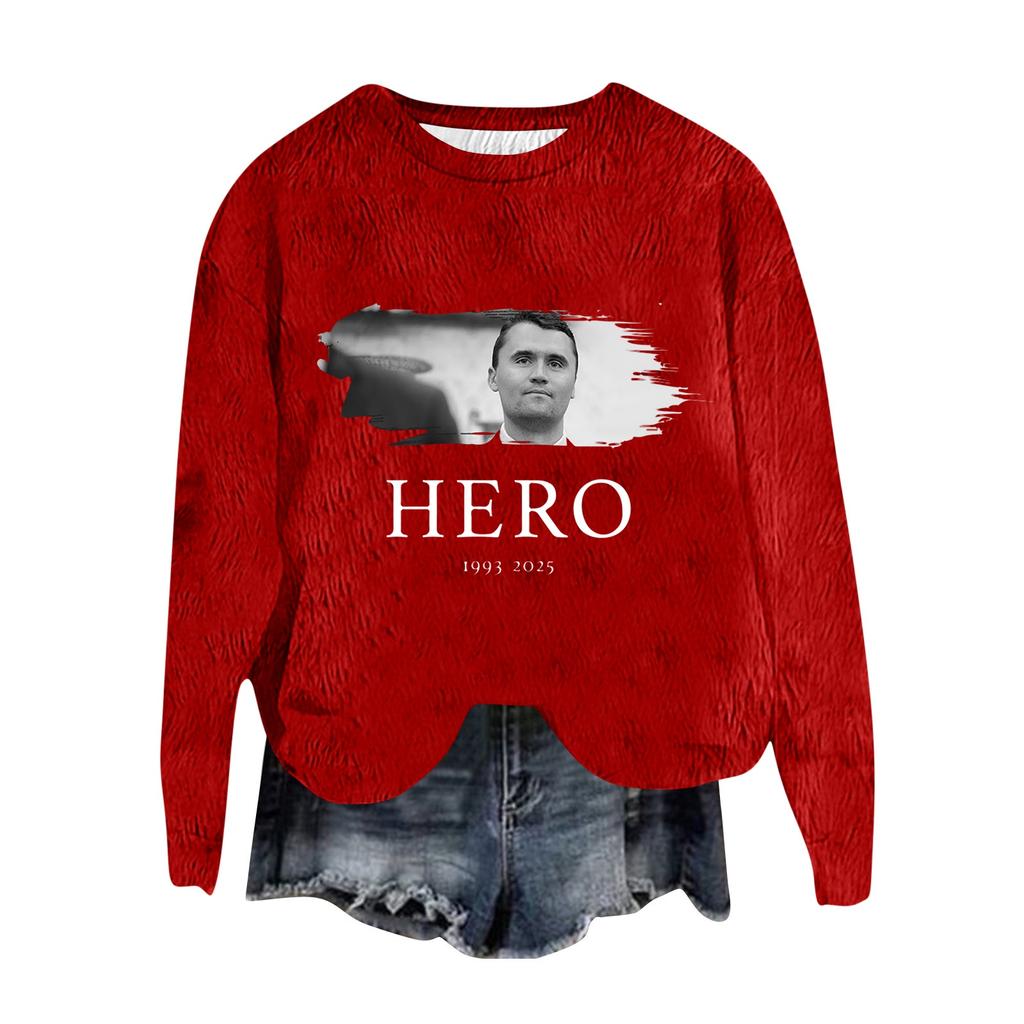 Women's Fashion Round Neck Pullover Top Long Sleeve Tee Printed Sweatshirt