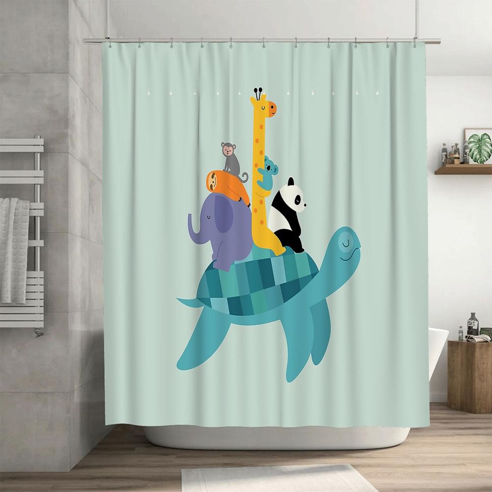 Cute Turtle Sea Animal Bathroom Shower Curtain Waterproof Marine Life Decor Ocean Vibes Coastal Home Textile Artistic Pattern