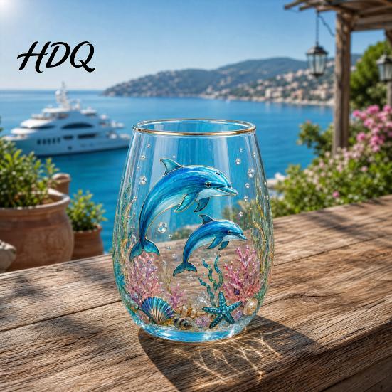 Unique Painted Tea Cup Sea Turtle Glass Tumbler Ocean Theme Drinking Mug Borosilicate Stemless Coffee Mug for Juice Beach Gift Nature Lovers Juice