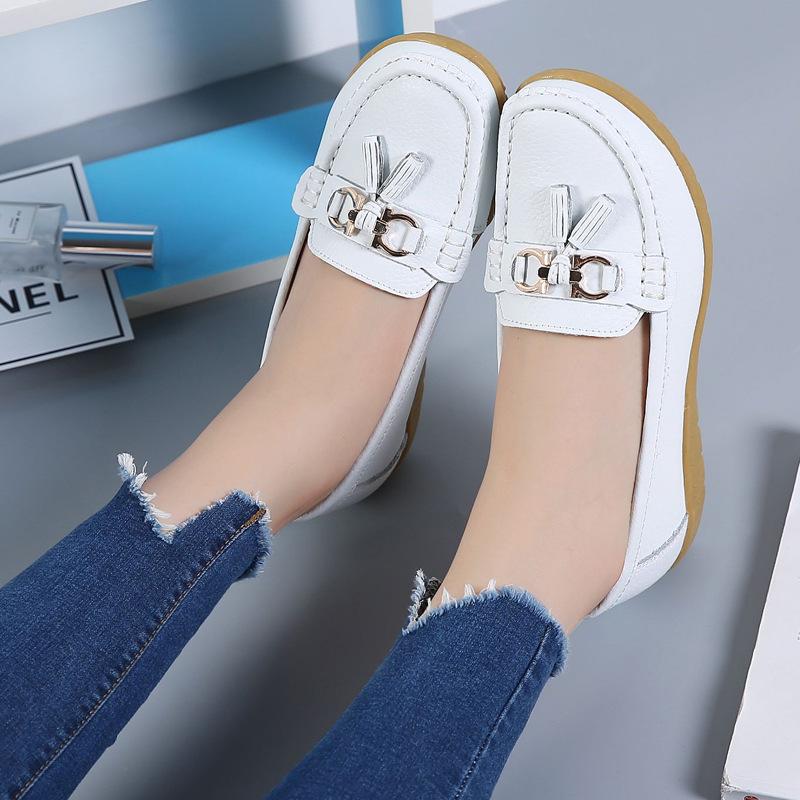 

Comfortable leather shoes women s spring and autumn thick-soled flat-soled single shoes casual beef tendon sole shoes Size 40 is too small, please take one size larger. білий