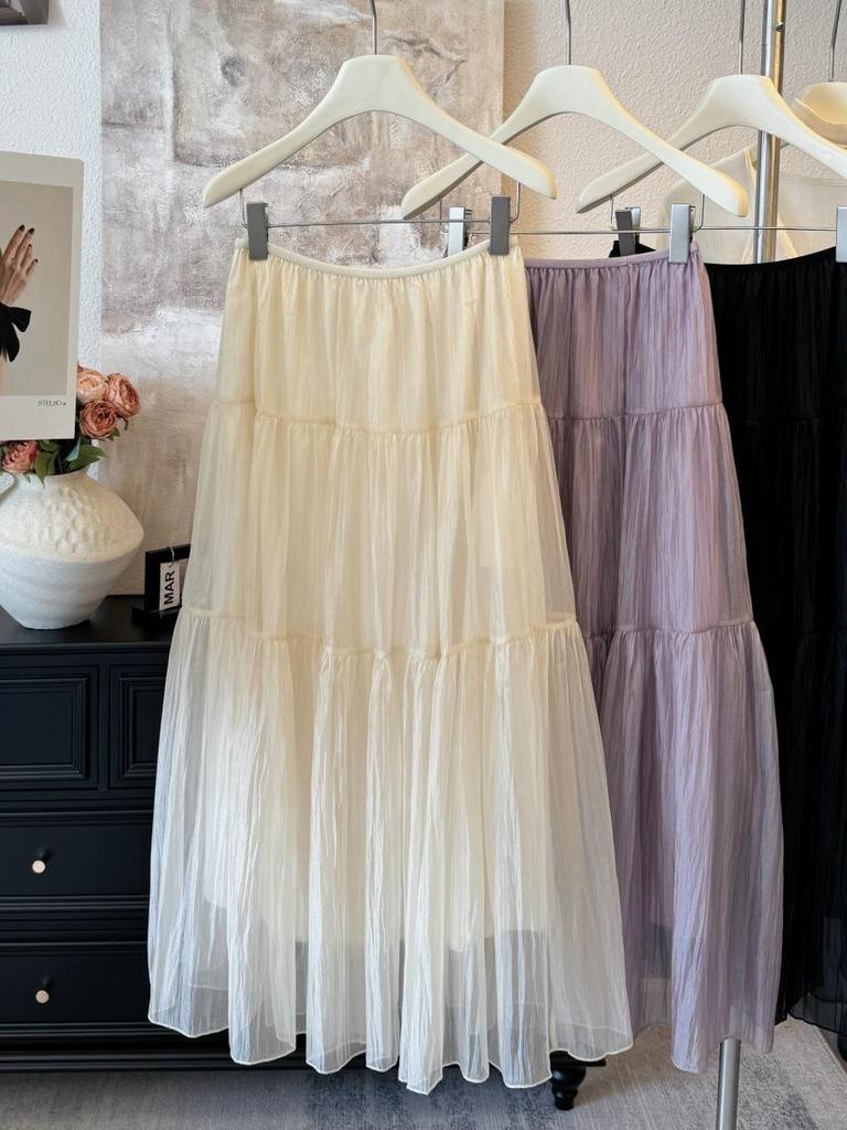 Super Light Airy Pearl Gauze A-Line Tiered Cake Skirt – French Style, Versatile Mid-Length