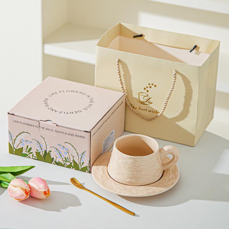 High end Stone patterned Ceramic Coffee Cups and Saucers for Office High Value Light Luxury Coffee Cups for Couples Breakfast Cup Souvenirs