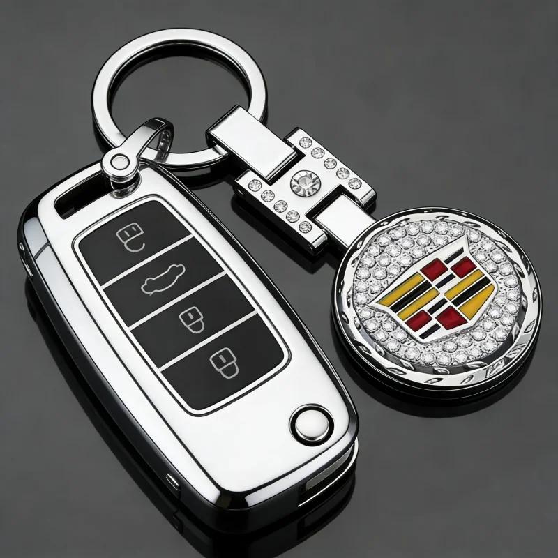 Bling Diamond Metal Keychain Buckle Cover, Luxury Car Accessories for Cadillac CTS CT5 CT6 XT5 ATS SRX XTS STS Escalade BLS