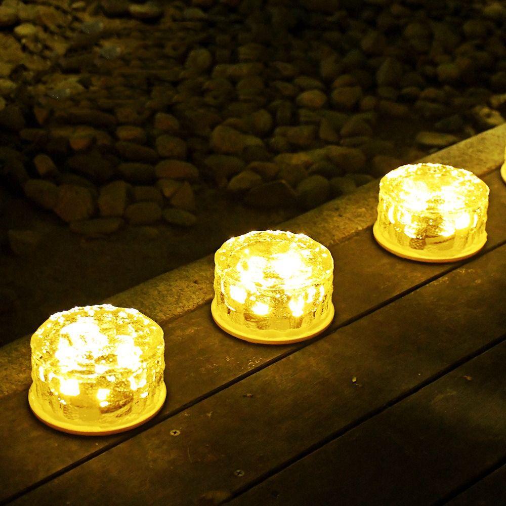 Solar Power Solar Ice Brick Light Round Deck Lights Outdoor Buried Light  Lawn Garden Decor