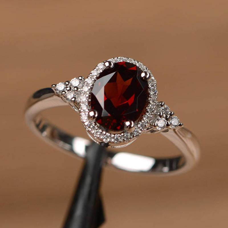 Sølvbelagte Ringer for Kvinner Rubin Smaragd Safir Smykker Bryllup Forlovelsesring Engros Størrelse 6-10