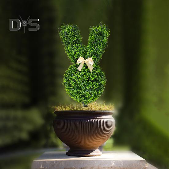 Sztuczna roślina topiary z zajączkiem 55cm Zielona Topiaria Drzewko Zajączka Wielkanocnego Sztuczne Krzewy Rośliny z Kotwicą do Ziemi do Domu Ogrodu Trawnika Dekoracja Wielkanocna