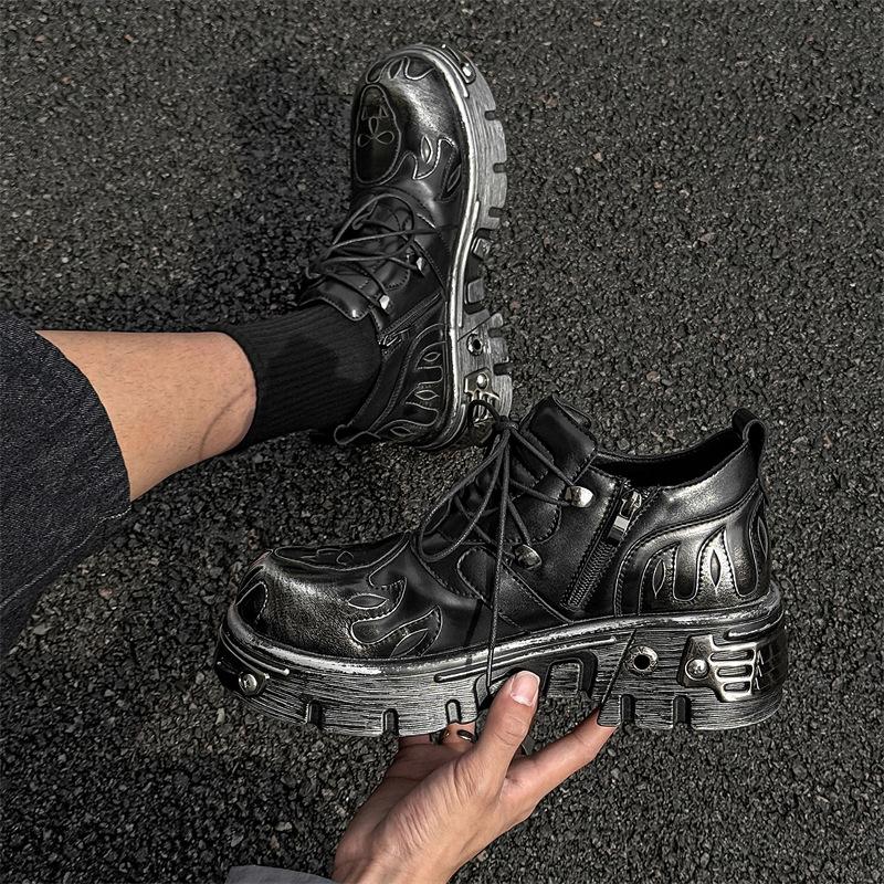 2025 new retro dark platform gold heavy-soled muffin small leather shoes goth style shoes punk leather shoes 561207-J