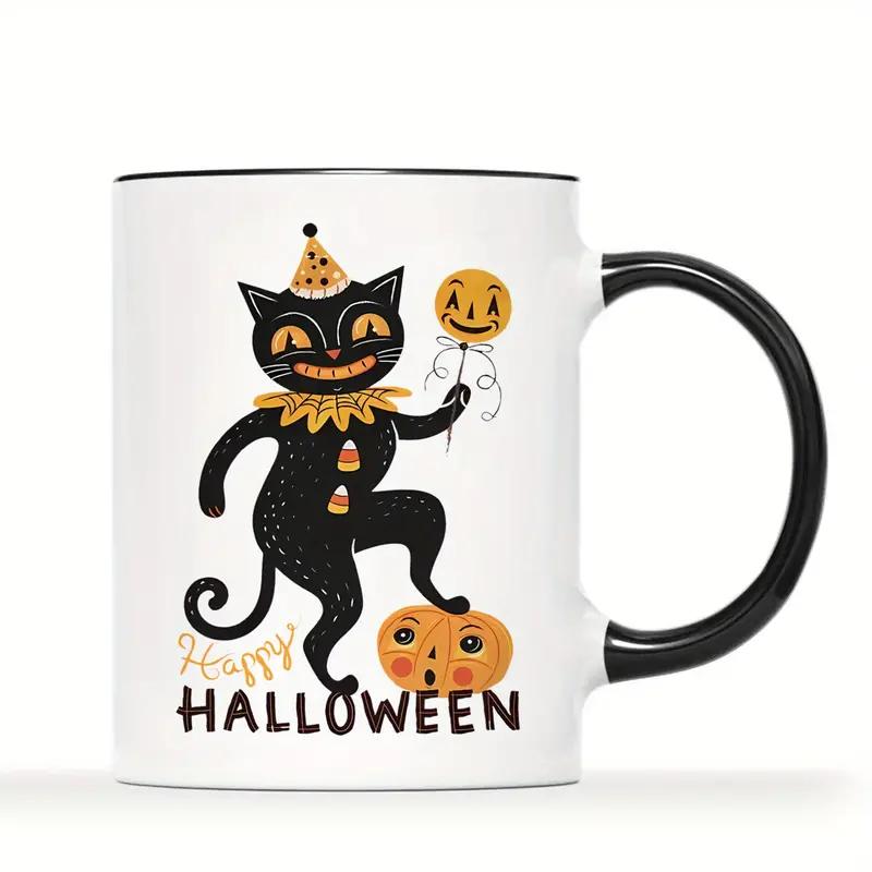 1pc 3A grade 11 oz Black Cat 2025 ceramic coffee mug for room Halloween decoration Birthday Christmas Holiday gift