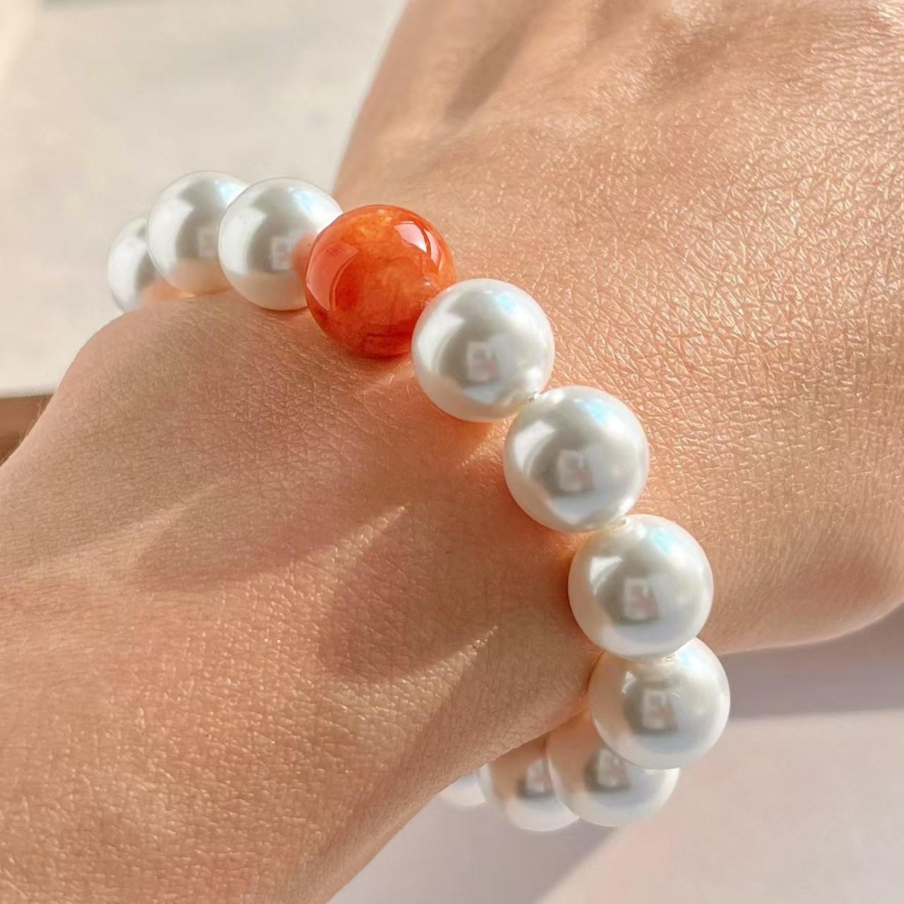 Design Sense 10Mm Bead Imitation Pearl Natural Nanhong Bracelet Bracelet