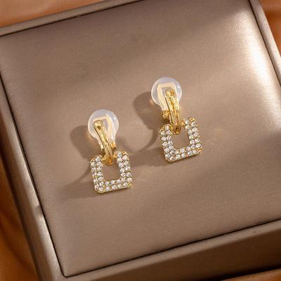 2023 New Geometric Rhinestone Square Without Piercing Ear Clip Unique Ear Type Earring Girl