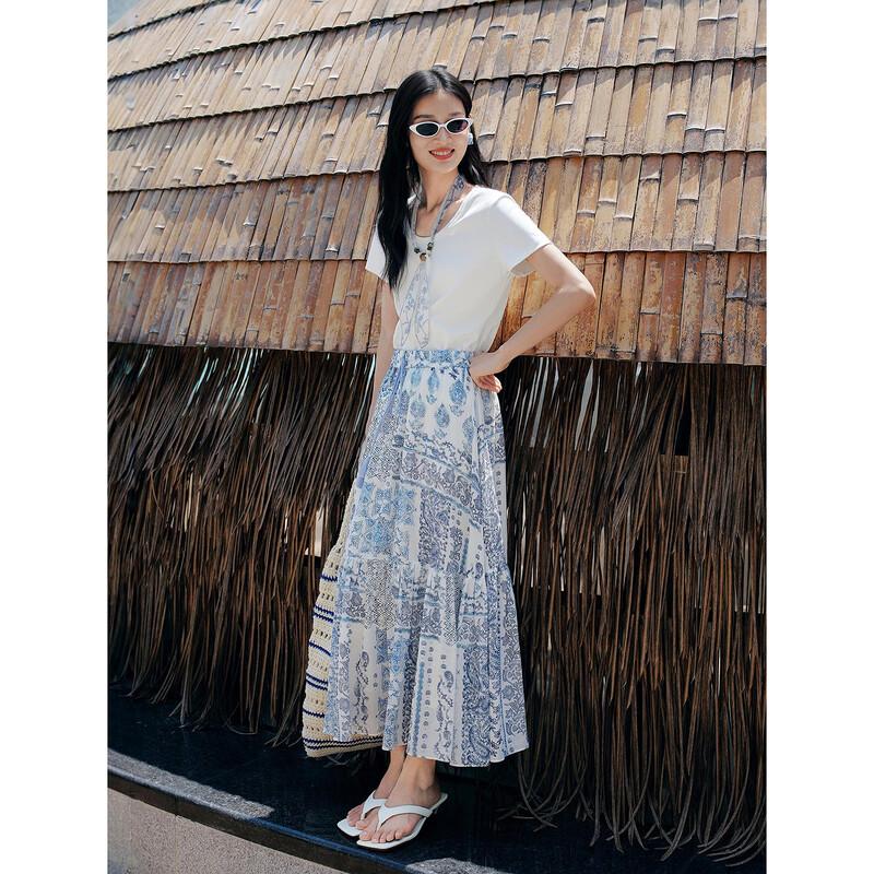 Jiu Zi·Anna Kou Women's Paisley Print Ramie Lyocell Long Skirt