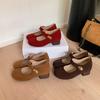 Height-increasing small golden beans thick-heeled single shoes women's autumn new retro versatile suede soft-soled Mary Jane shoes