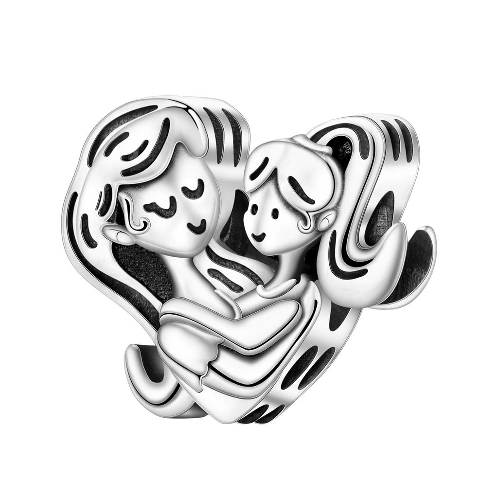 Copper Love Shaped Mother Daughter Embrace Pendants Bracelet Charms Fit Jewelry Party Beads Diy Fine Gift Accessory