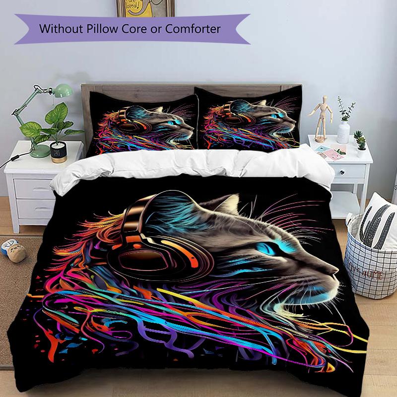 3pcs Music and Art Cat Quilt Set Cartoon Themed Bed Quilt Set Lovely Character Bedroom Decor Bed Quilt 135x200cm