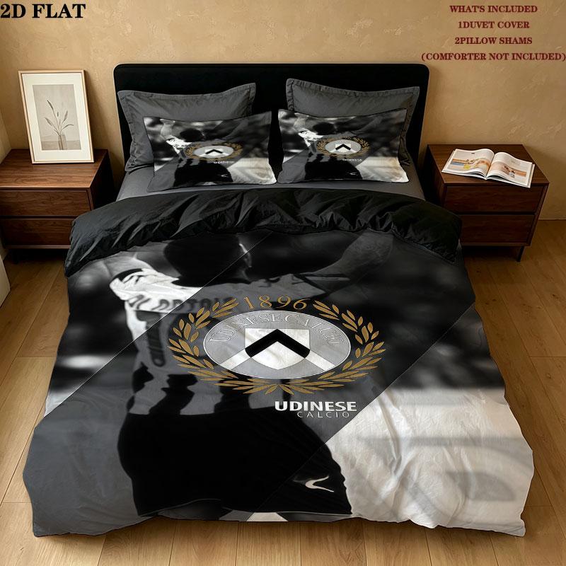Set Copripiumino Trapuntato Udinese Calcio Federe Decorazione Casa Regalo di Compleanno (1 * copripiumino + 2 * federa, senza nucleo)