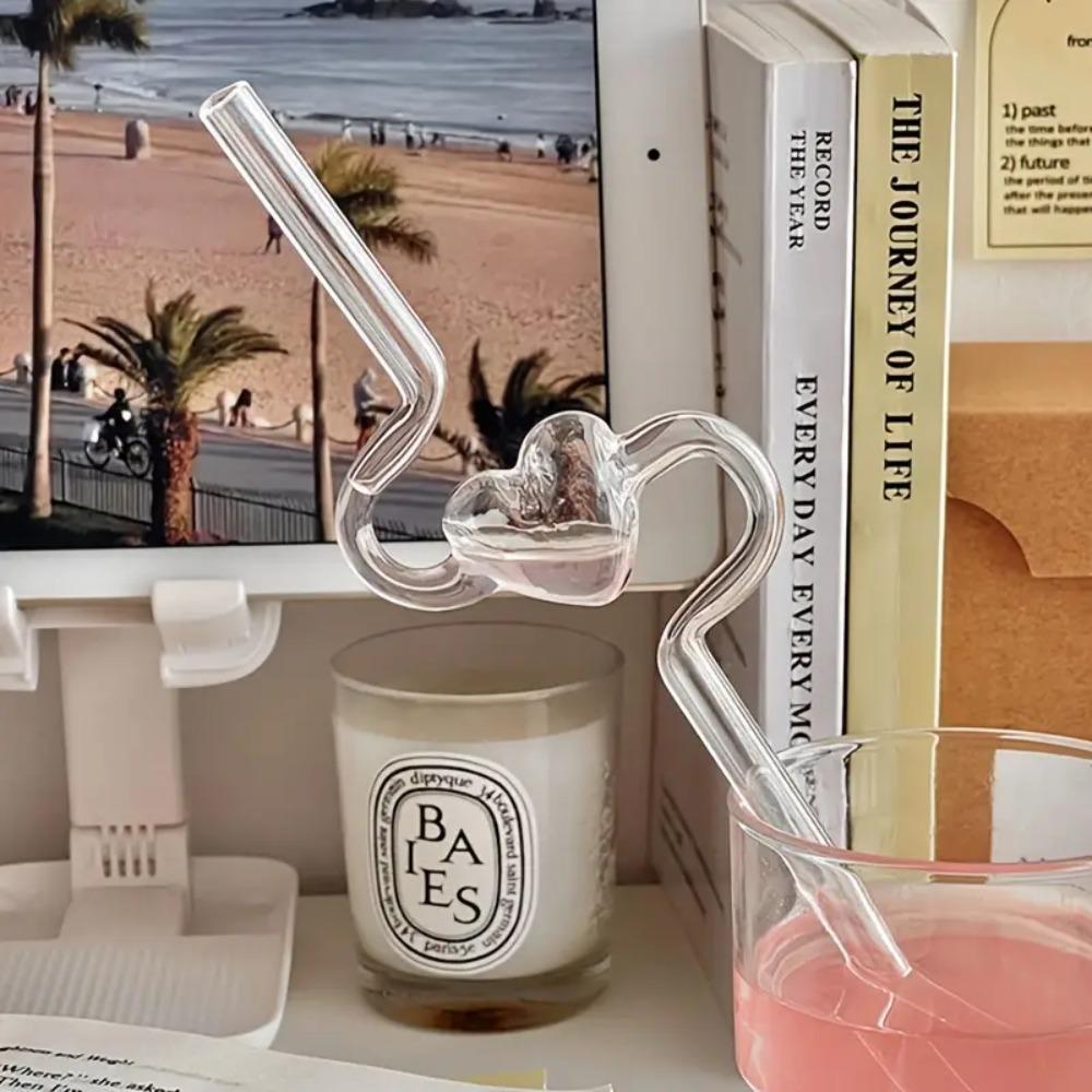 

Reusable Love Heart Glass Straw Transparent Valentine s Day Juice Straw Girl glass straw