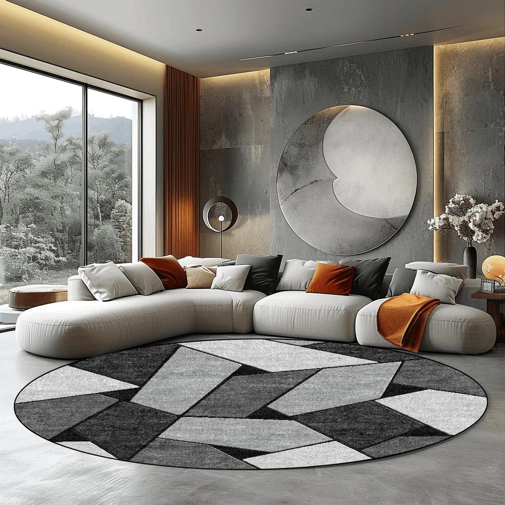 Luxury Modern Grey Round Carpet for Living Room Home Decoration Large Rugs Bedroom Carpet Non-slip Floor Mat Chair Mats Washable