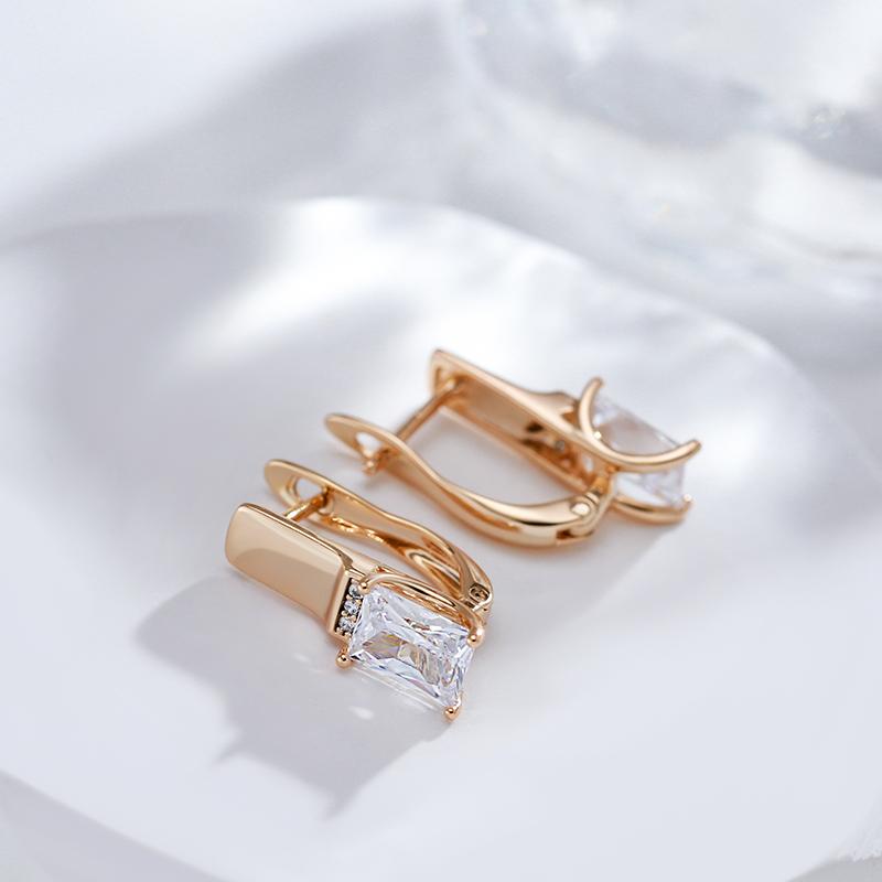 Kienl  Square Natural Zircon Drop Earring For Women  Rose Gold Color Wedding Accessories High Quality Daily Fine Jewelry