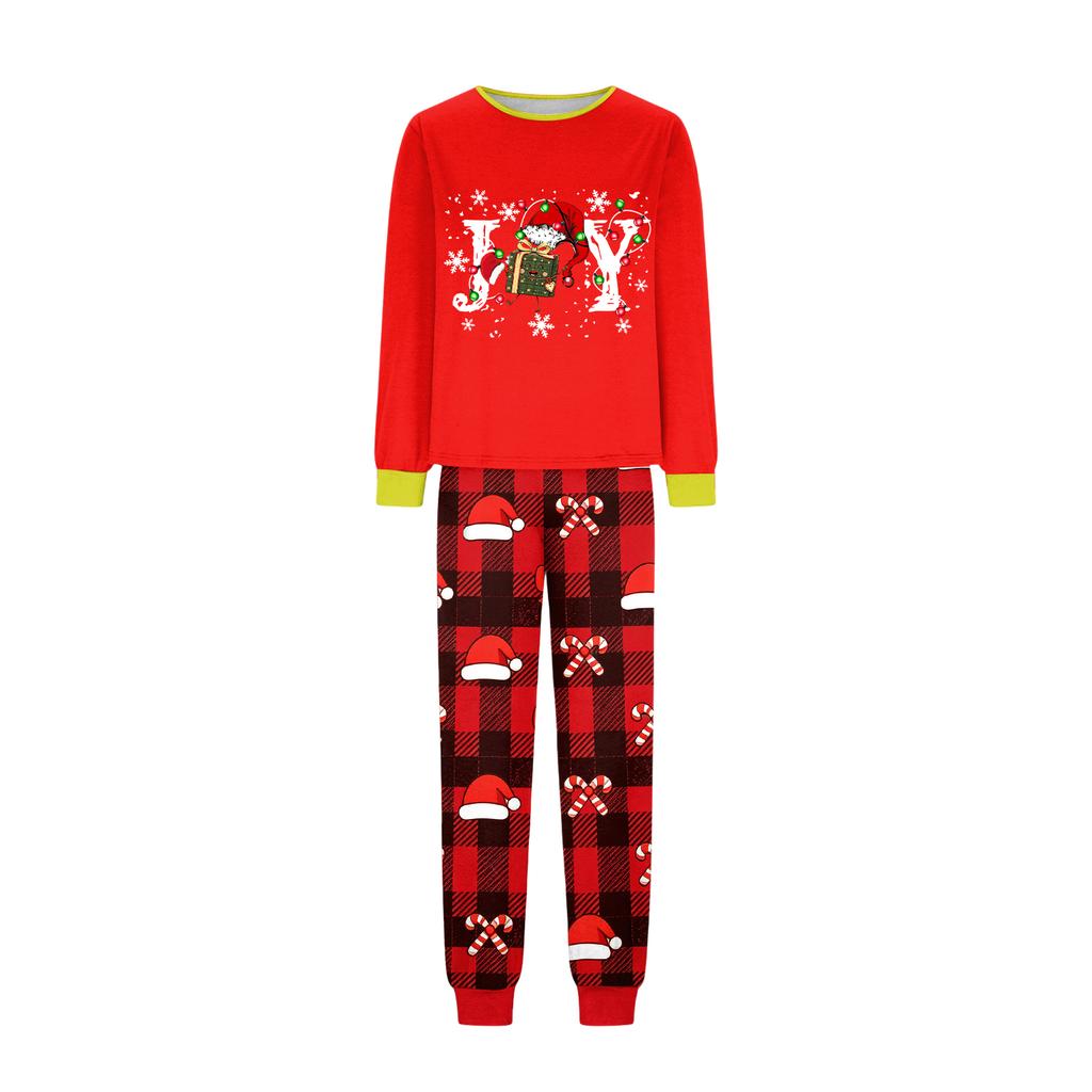 Family Matching Christmas Pajamas Set for Parents and Kids, Long Sleeve Neck Printed Pants Set