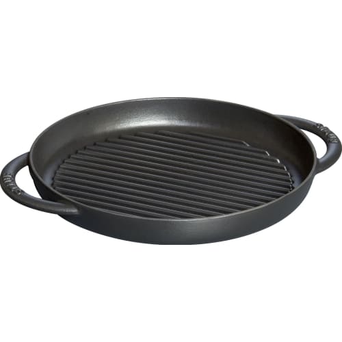 Staub Pure Grill Round Black 26cm Grill & Frying Pan, Double-Handled, Cast Iron, Enamel, Induction Compatible [Official Japanese Product] 40509-377
