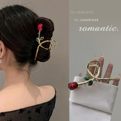 Růžový tulipán žraločí klip Módní elegantní dámský vintage slitina vlasová spona sladká dívka květina kovová ozdoba do vlasů doplňky dárky
