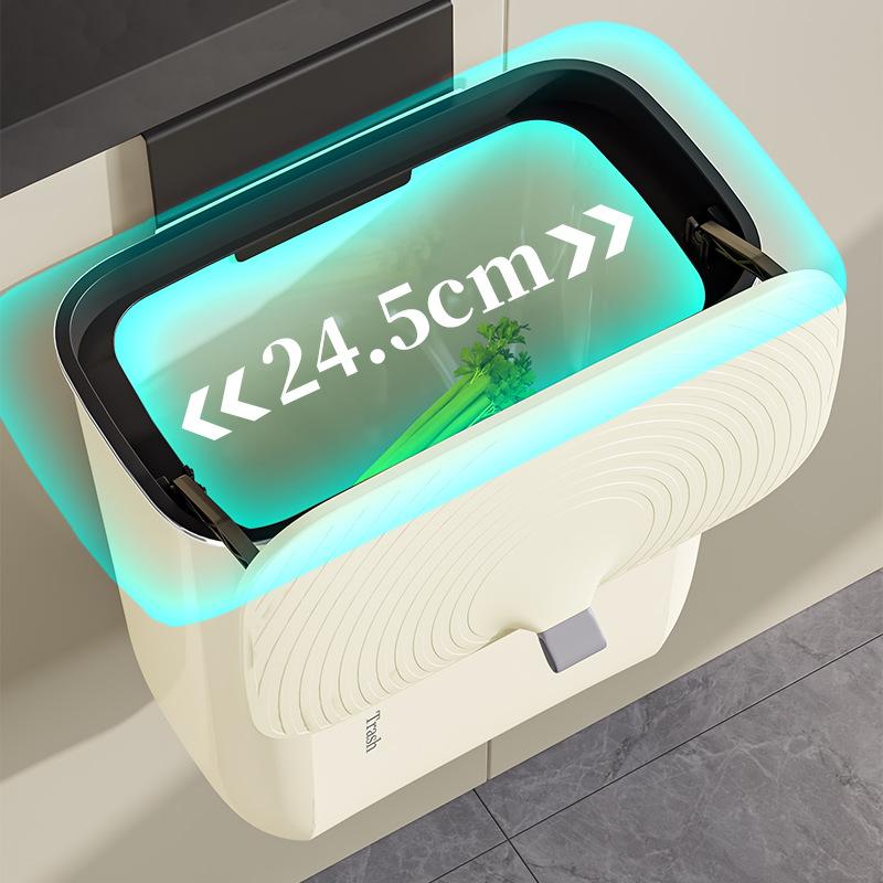 Závěsný odpadkový koš na dveře kuchyňské skříňky s víkem, nástěnný pultový odpadkový koš na kompost