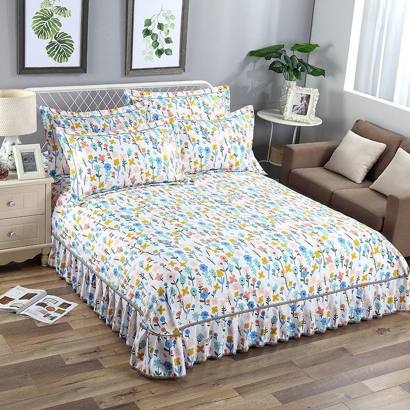 Комплект из 3 предметов, утолщенная юбка-кровать с принтом, мягкая шлифовальная пылезащитная юбка-кровать, покрывало размера King Queen с 2 наволочками
