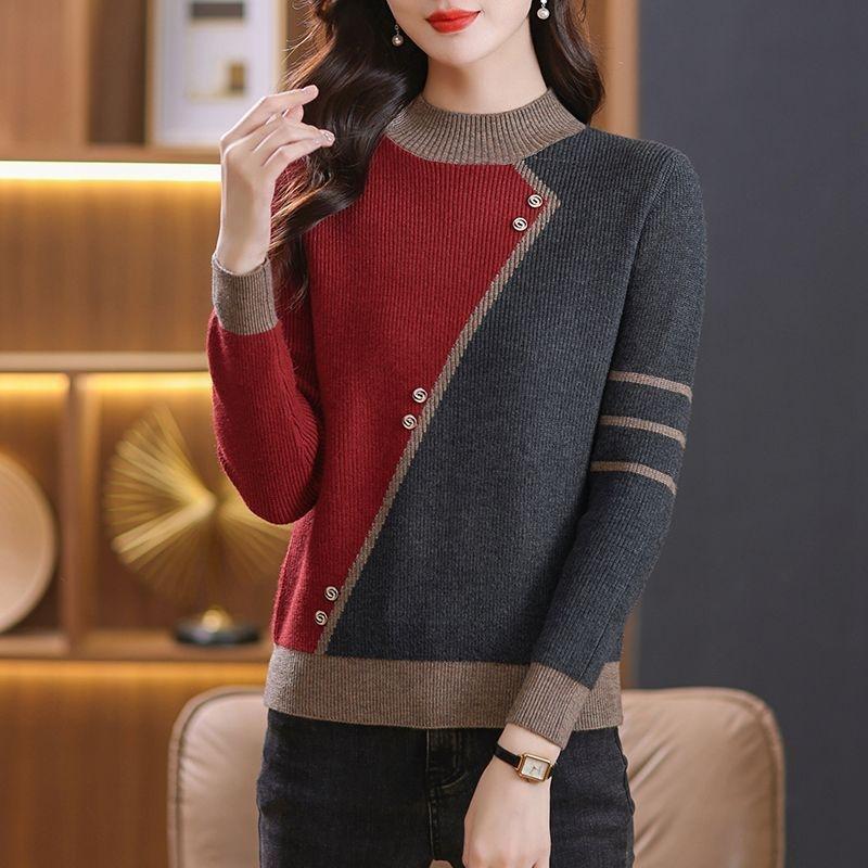 A New Semi-high-neck Knitted Sweater for Women In Autumn and Winter, Loose and Stylish, Thickened and Fleece Knitted Base Layer Sweater