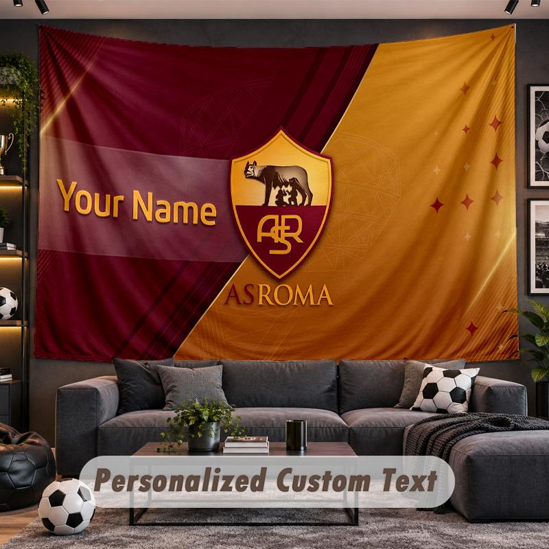 AS Roma FC Personalized Tapestry Support Custom Name, Wall Art Home Decoration