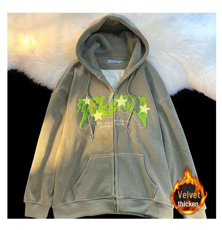 Men's Vintage American Fleece-Lined Corduroy Hooded Cardigan